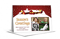 Christmas Season's Greetings Winter Village Cards with multiple photo 7.875" x 5.50" w-envelope