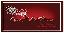 Red Abstract Christmas Village Cards  8" x 4" w-envelope