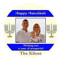 Hanukkah Menorah Stripe Big Circle Bar Mitzvah Label