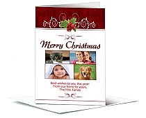 Christmas Decorative Holly Berries Cards with multiple photo 5.50" x 7.875" w-envelope