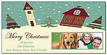 Red and Green Hillside Christmas Village Cards with multiple photo 8" x 4" w-envelope