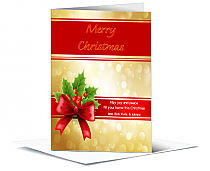 Christmas Holly Berries and Red Bow Cards 5.50" x 7.875"  w-envelope