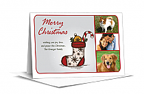 Vintage Christmas Stocking Candy Cane Family Photos Card w-Envelope 7.875" x 5.50" family style