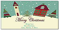 Red and Green Hillside Christmas Village Cards  8" x 4" w-envelope