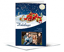 Snowy Santa Sleigh Chriatmas with Personalized Photo Greeting Card 5.50" x 7.875" w-Envelope 