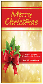 Christmas Holly Berries and Red Bow Cards  4" x 8" w-envelope