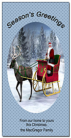 Christmas Reinder Pulling Santa Greeting Card 4" x 8" w-Envelope