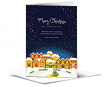 Tis the Season Holiday Christmas Village Cards  5.50" x 7.875"  w-envelope