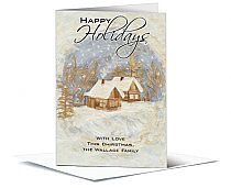 Christmas Brush Stroked Holiday Cabin Cards  5.50" x 7.875" w-envelope