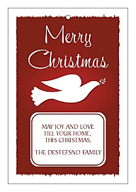 Vertical Rectangle Red Dove Christmas Hang Tag