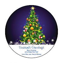 Decorated Christmas Tree Big Circle Label