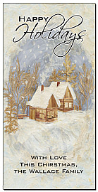 Christmas Brush Stroked Holiday Cabin Cards  4" x 8" w-envelope