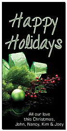 Christmas Green Ribbon and Mistletoe Cards  4" x 8" w-envelope