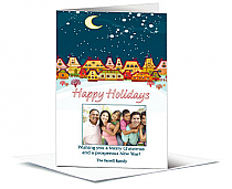 Happy Holidays Christmas Village Cards with photo  5.50" x 7.875" w-envelope