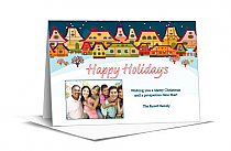 Happy Holidays Christmas Village Cards with photo 7.875" x 5.50" w-envelope