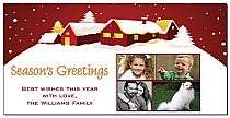 Christmas Season's Greetings Winter Village Cards with multiple photo 8" x 4" w-envelope