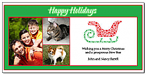 Red and Green Spotted Sleigh with Multiple Photos Card w-Envelope 8" x 4" family style