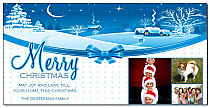 Merry Christmas Ribbon Wrapped Village Cards with multiple photo 4" x 8" w-envelope 