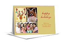 Christmas Happy Rudolph and Ornament Antlers Cards with multiple photo 7.875" x 5.50" w-envelope