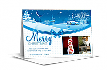 Merry Christmas Ribbon Wrapped Village Cards with multiple photo 7.875" x 5.50" w-envelope