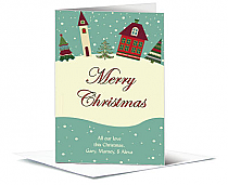 Red and Green Hillside Christmas Village Cards  5.50" x 7.875" w-envelope