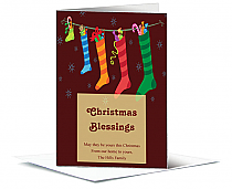 Family Stockings Hanging Christmas Card w-Envelope 5.50" x 7.875" business style