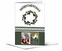 Holly Christmas Wreath Cards with multiple photo 5.50" x 7.875" w-envelope