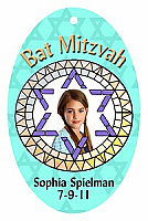 Mosaic Vertical Oval Bat Mitzvah Favor Tag