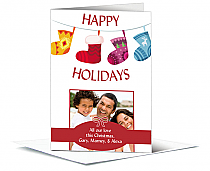 Happily Hanging Christmas Stockings Personalized Photo Card w-Envelope 5.50" x 7.875" family style