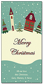 Red and Green Hillside Christmas Village Cards  4" x 8" w-envelope