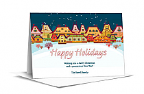 Happy Holidays Christmas Village Cards  7.875" x 5.50" w-envelope 