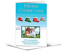 Christmas Stockings Hanging Outside Photo Christmas Card w-Envelope 5.50" x 7.875" family style