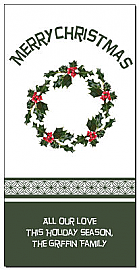 Holly Christmas Wreath Cards  4" x 8" w-envelope