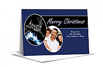 Black and Blue Christmas Reindeer Flying Stars Cards  with photo 7.875" x 5.50" w-envelope